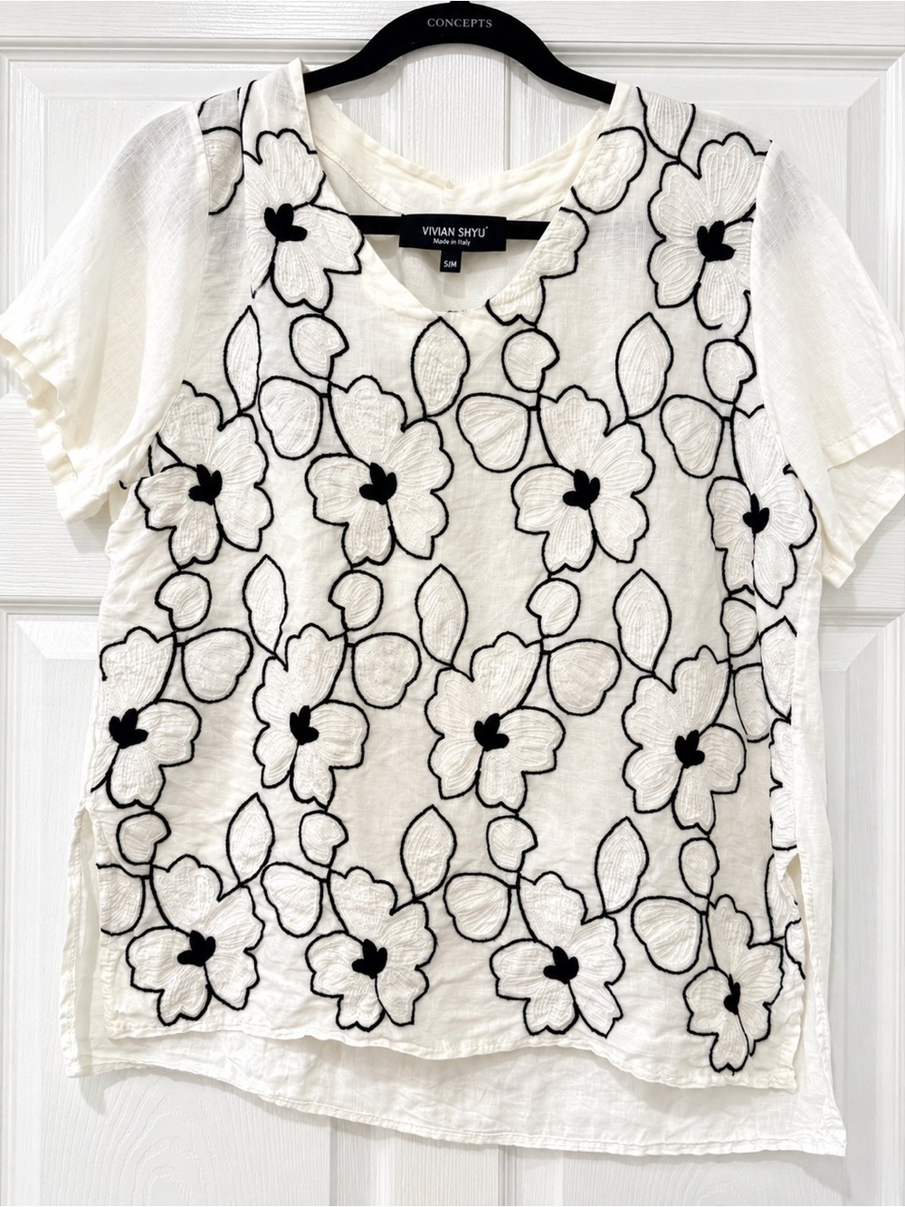 Vivian Shyu White Black Floral Embroidered Blouse Made in Italy S/M